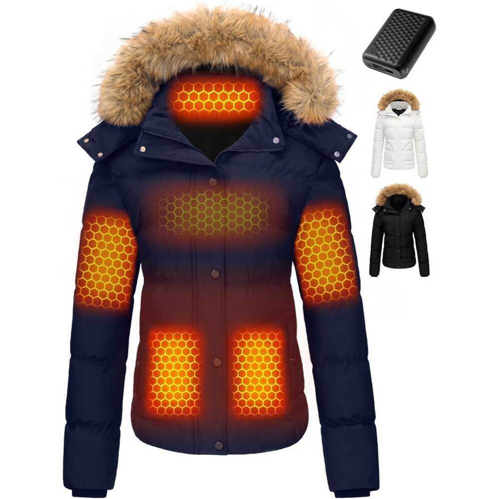 Luxurious Xl Navy Blue Graphene Heated Jacket For Women's Winter Comfort
